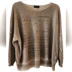 BELLA AMORE Italian Made Thin Knit Beaded Long Sleeve Brown Sweater Size Large
